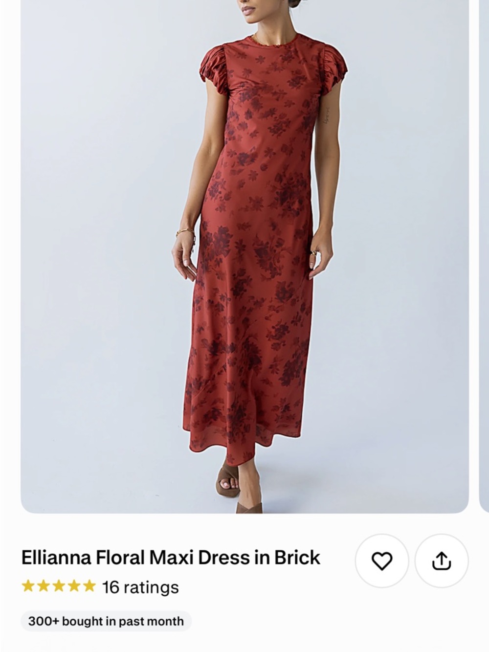 bohme Brick Red Floral Puff-Sleeve Maxi Dress